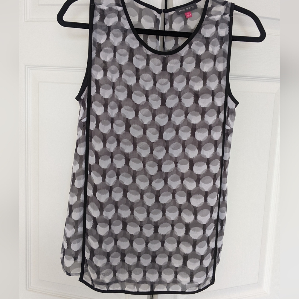 Vince Camuto Black and Gray Patterned Tank Top